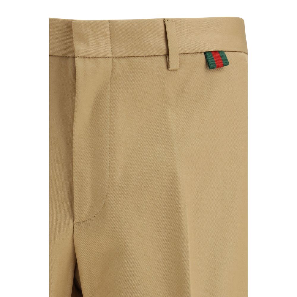 Beige Cotton Casual Pants