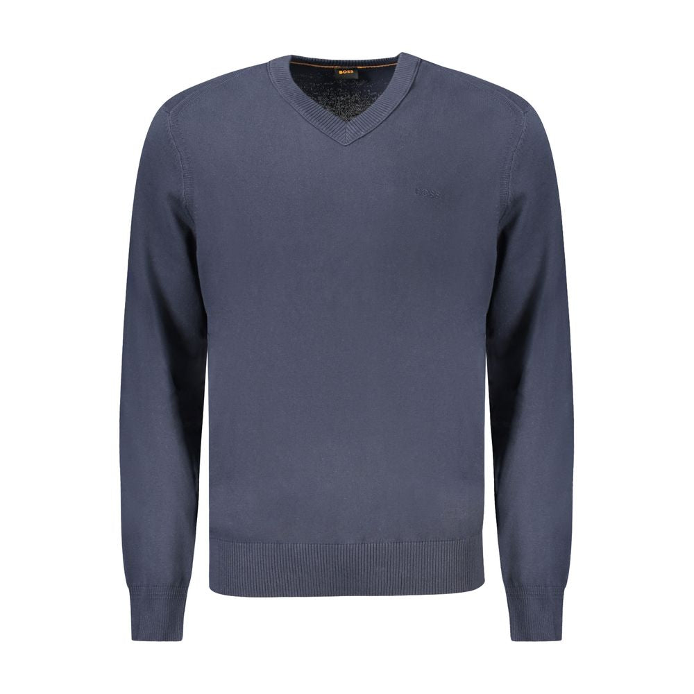 Blue Cotton Men's Long-Sleeved T-Shirt